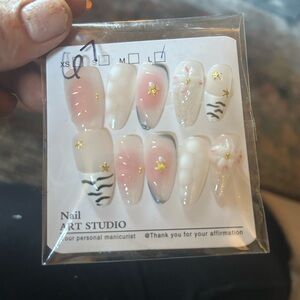 Pink and White handmade 3D press on nails